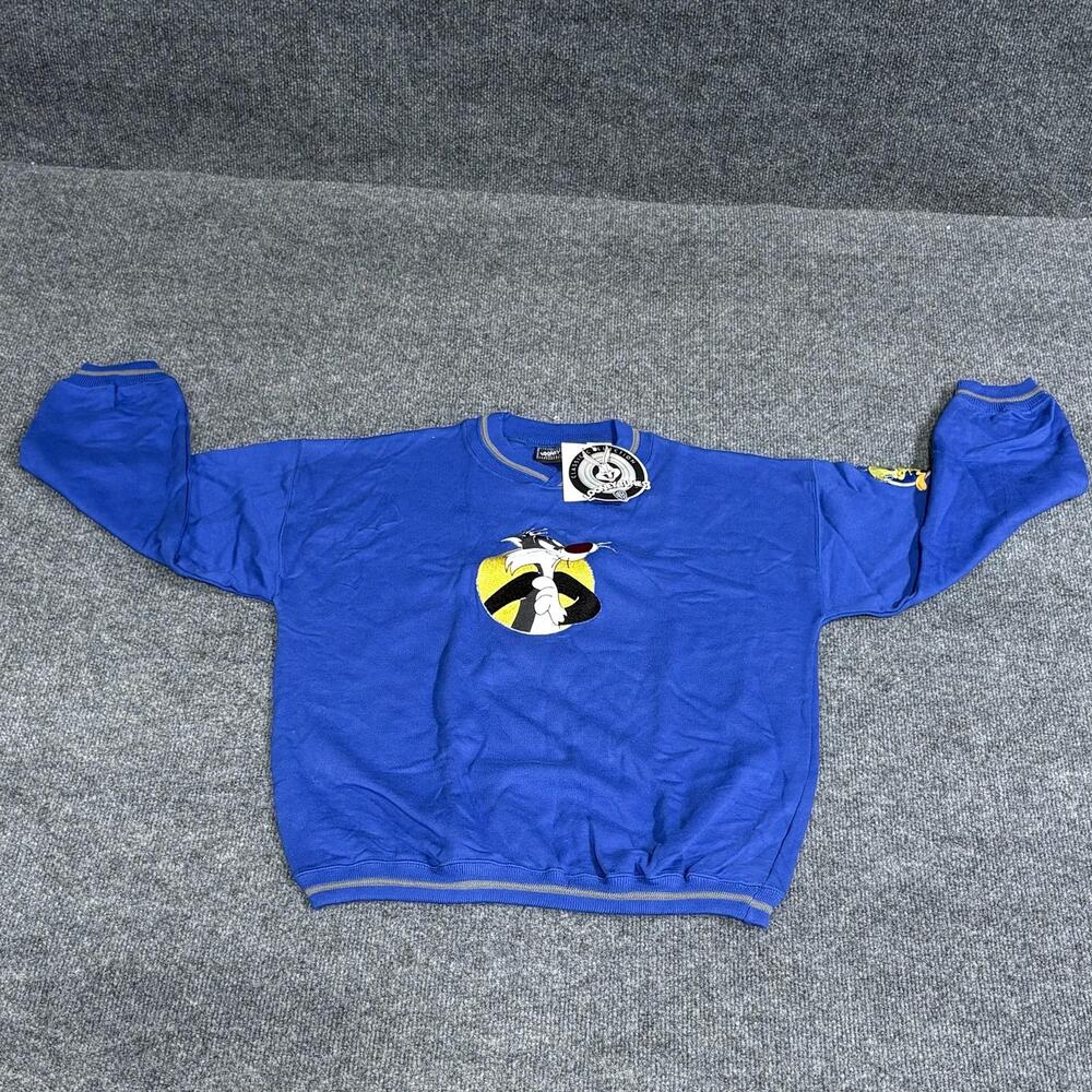 Vintage Looney Tunes Sweatshirt Boys Medium Blue Sylvester Tweety Embroidered